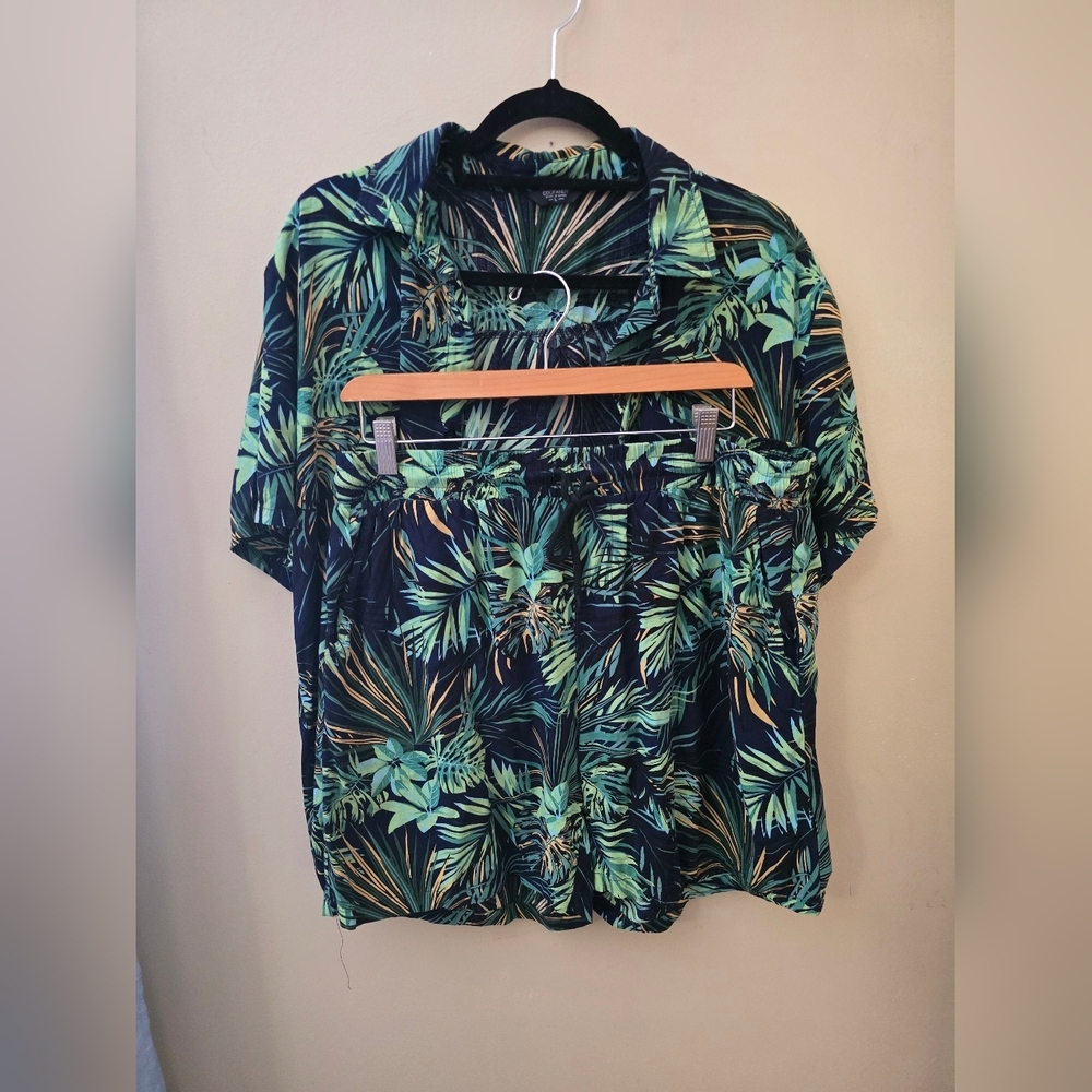 Coofandy Mens.Tropical Leaf Print Shorts‎ Set